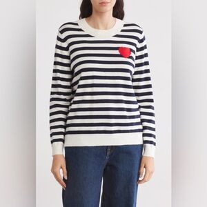 Bobeau HEART CREW NECK STRIPE PULLOVER